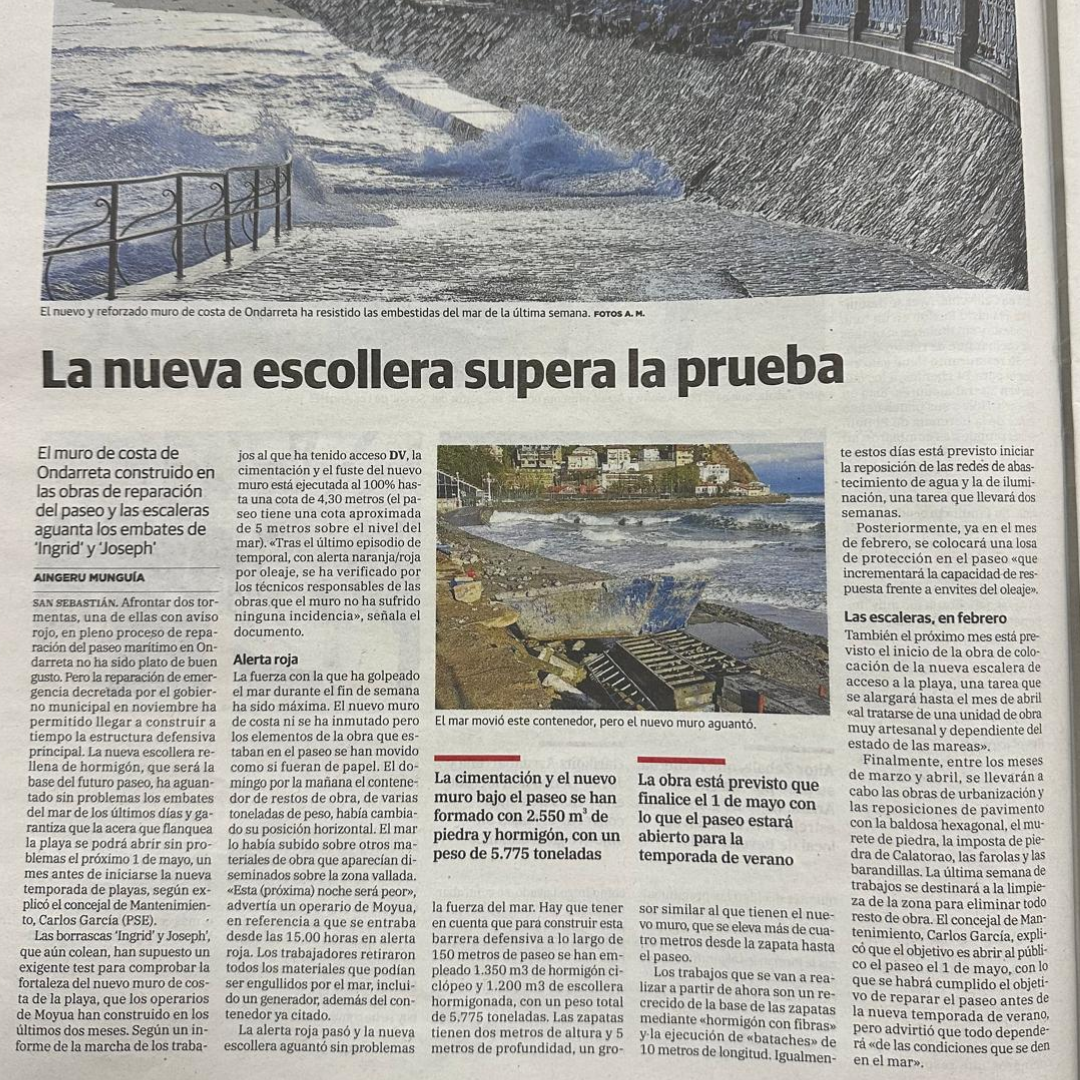 Estabilización del muro de costa en la playa de Ondarreta (Donostia)